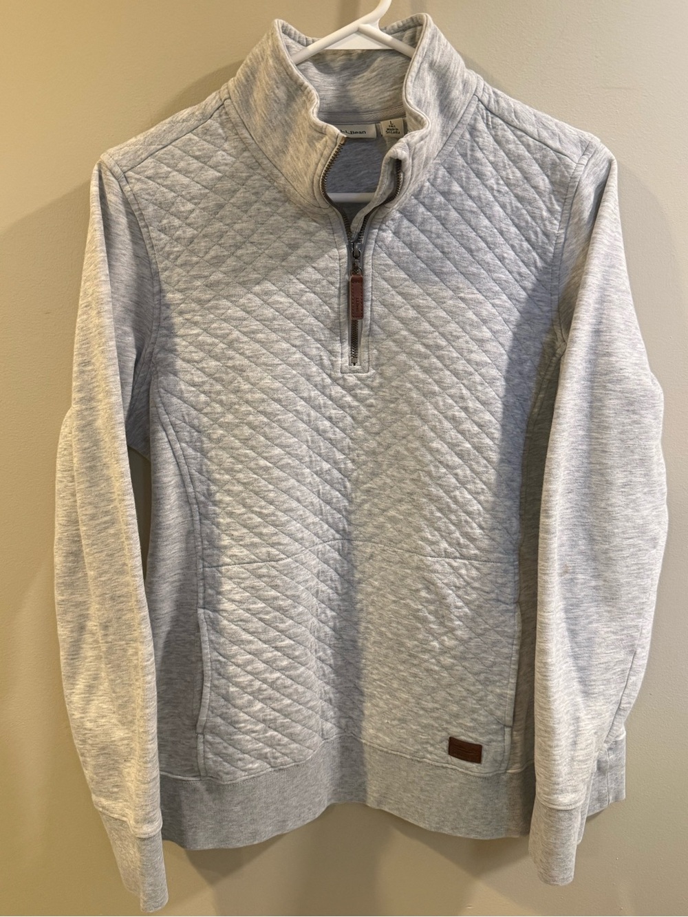 L.L. Bean Light Gray Quilted Half-Zip Sweatshirt
